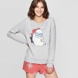 Grayson Threads Gray Red Santa Claus Christmas PJ Sweater Top